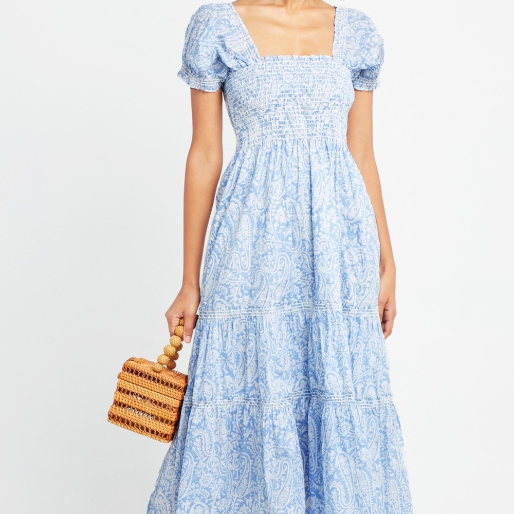 Few Moda OPT NWT blue and white smocked prairie dress